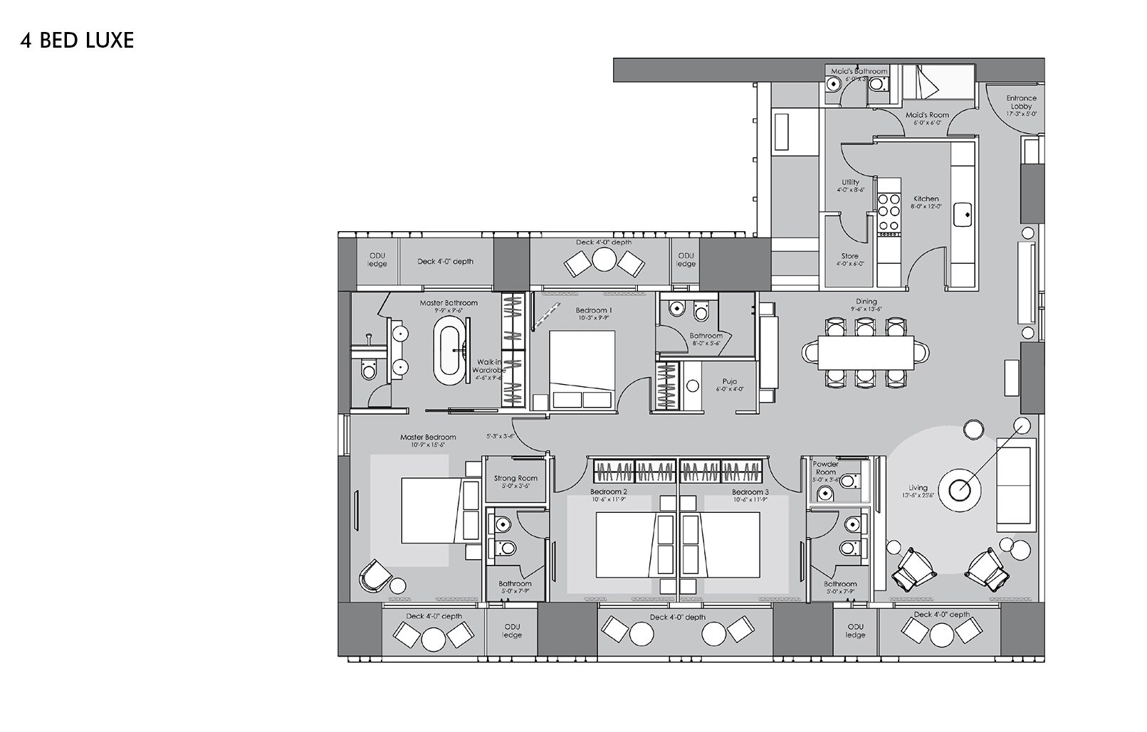 Floor plan of 4 BHK Apartment - 2005 sq. ft. in Lodha New Cuffe Parade, Mumbai