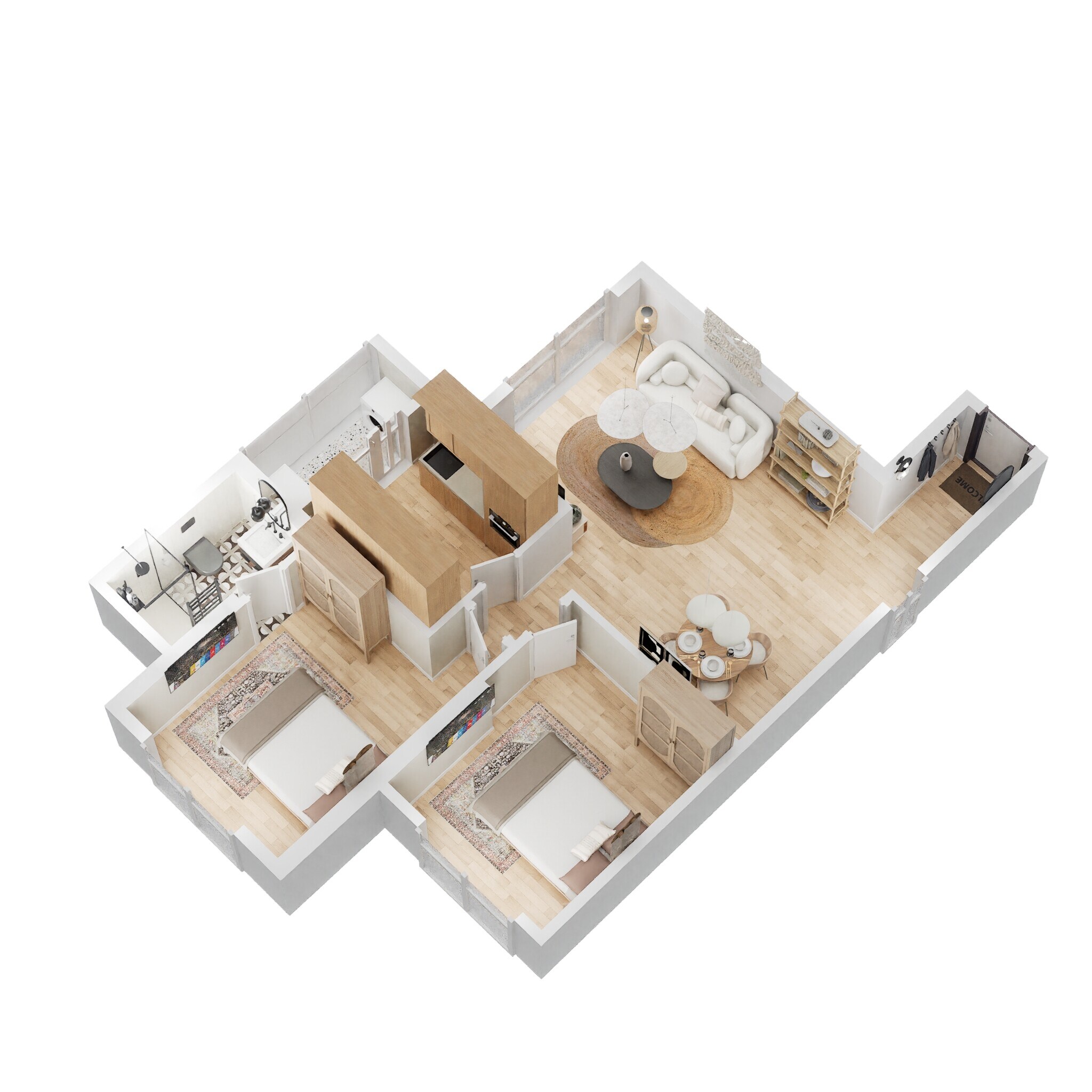 Floor plan of 2 BHK 753 Sq. Ft. Apartment in Lodha Patel Estate Tower E And F, Mumbai