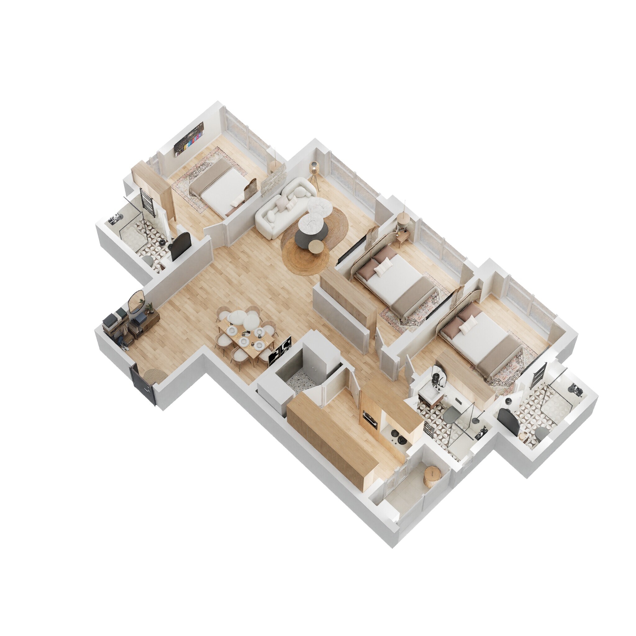 Floor plan of 3 BHK 1023 Sq. Ft. Apartment in Lodha Patel Estate Tower E And F, Mumbai