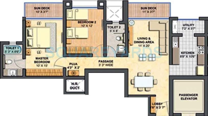 Floor plan of 2 BHK 1332 Sq. Ft. Apartment in Lodha Primero, Mumbai