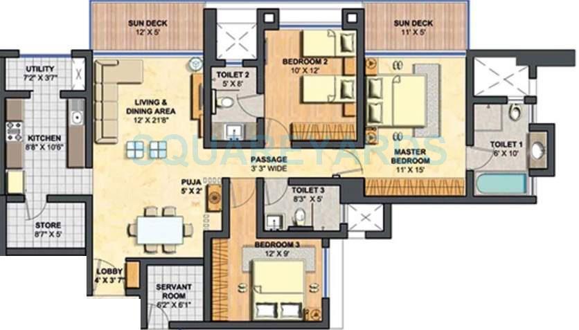 Floor plan of 3 BHK 1773 Sq. Ft. Apartment in Lodha Primero, Mumbai