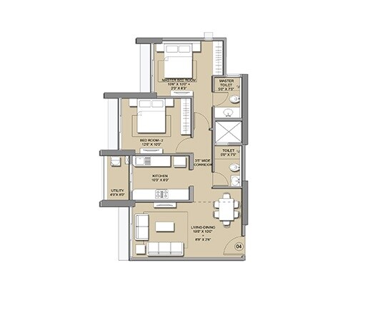 Floor plan of 2 BHK 699 Sq. Ft. Apartment in Lodha Primo, Mumbai