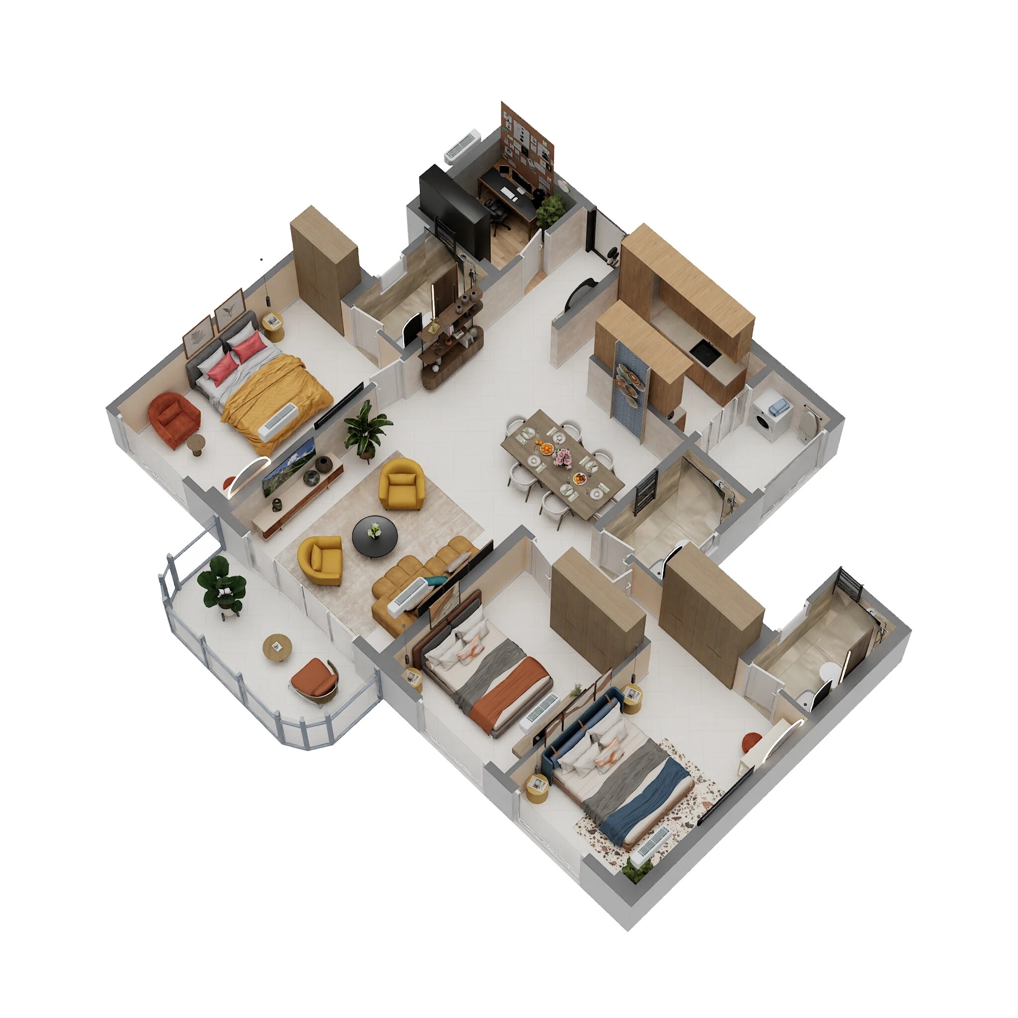 Floor plan of 3 BHK 1091 Sq. Ft. Apartment in Lodha Sovrano, Mumbai