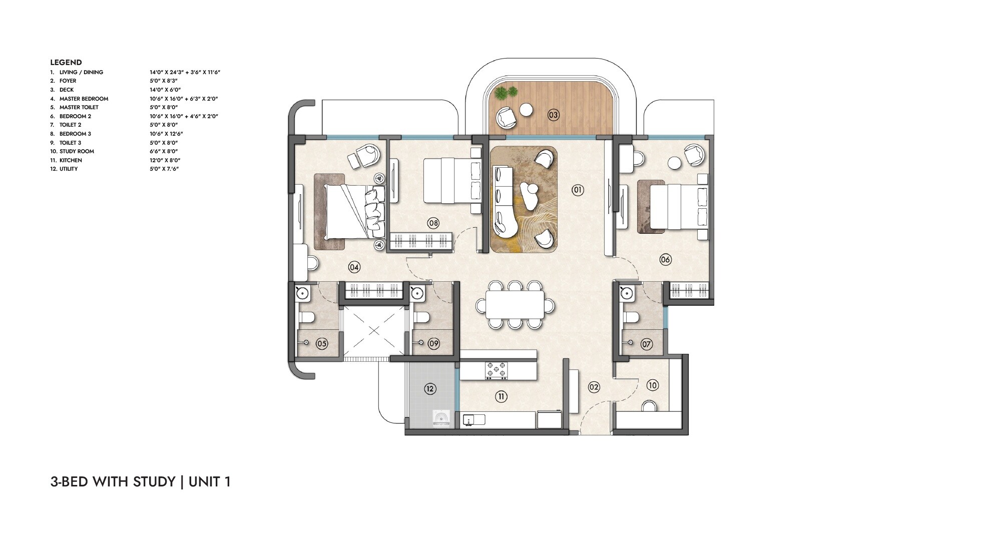 3 BHK 1091 Sq. Ft. Apartment