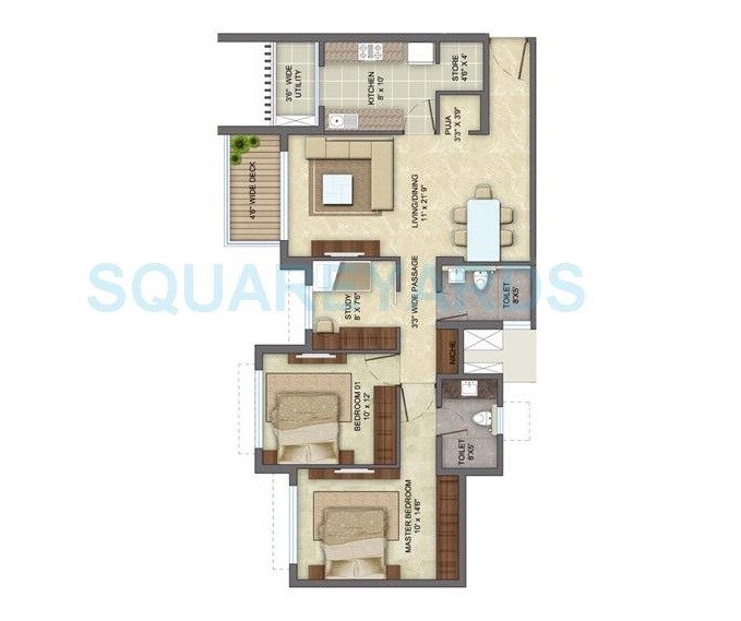 Floor plan of 2 BHK 1341 Sq. Ft. Apartment in Lodha Supernova, Mumbai