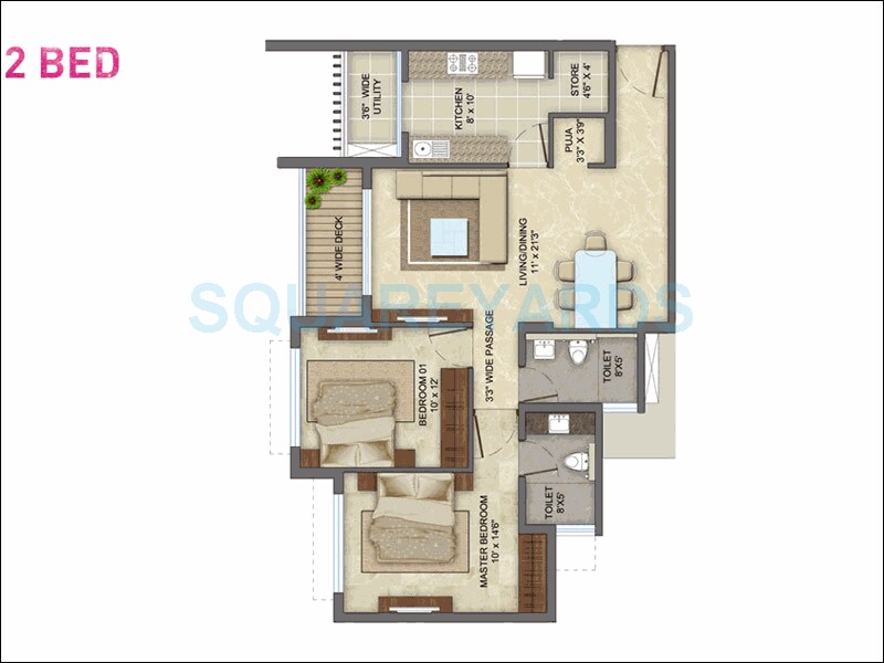 Floor plan of 2 BHK 1332 Sq. Ft. Apartment in Lodha Supernova, Mumbai