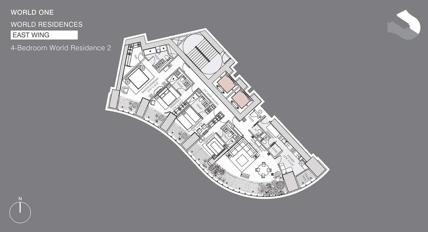 Floor plan of 4 BHK 3712 Sq. Ft. Apartment in Lodha The World Towers World One Tier 2, Mumbai