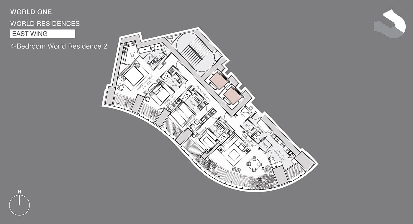 Floor plan of 4 BHK 2619 Sq. Ft. Apartment in Lodha The World Towers World One Tier 2, Mumbai