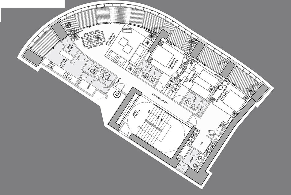 Floor plan of 3 BHK 1553 Sq. Ft. Apartment in Lodha The World Towers World One Tier 3 Trinity, Mumbai