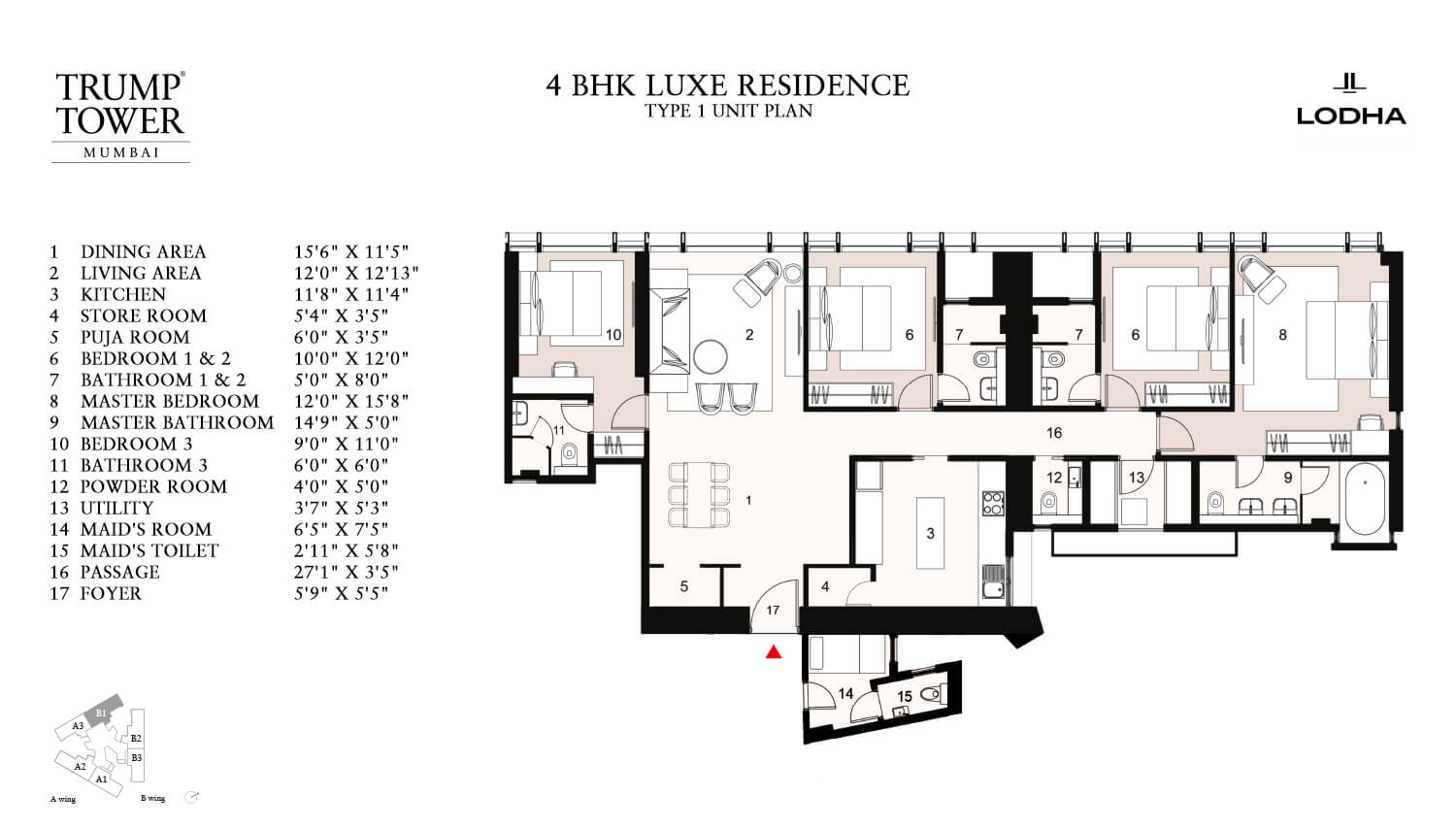  4 BHK Apartment at Lodha Trump Tower, Worli – for Rent