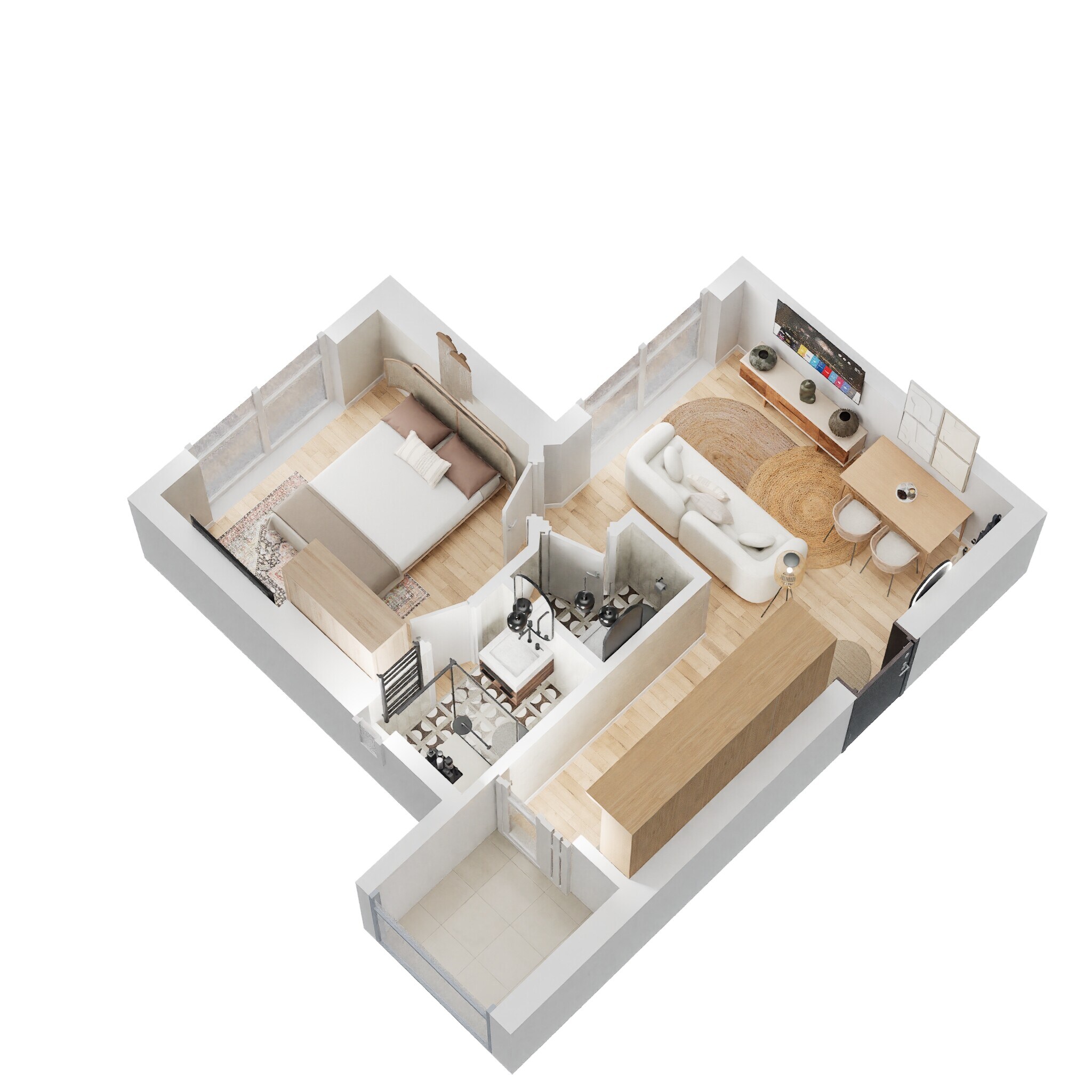 Floor plan of 1 BHK 323 Sq. Ft. Apartment in Lodha Unica, Mumbai