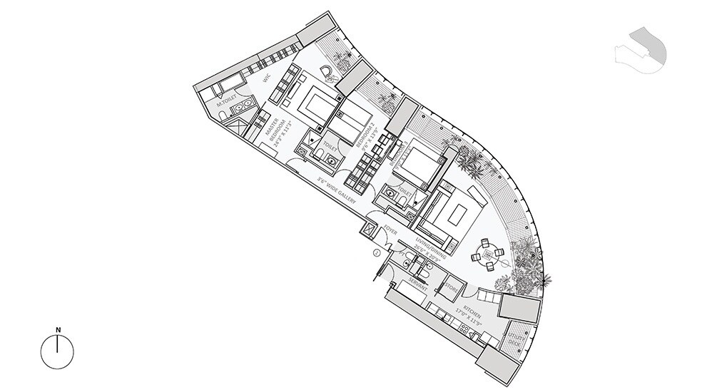 Floor plan of 3 BHK 1536 Sq. Ft. Apartment in Lodha World One, Mumbai