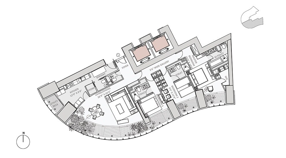 Floor plan of 3 BHK 1553 Sq. Ft. Apartment in Lodha World One, Mumbai