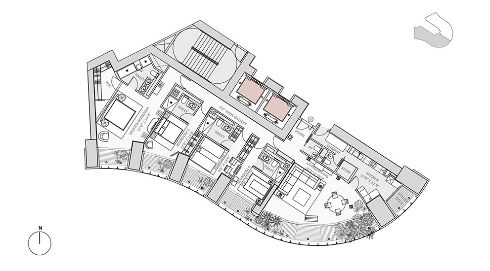 Floor plan of 4 BHK 1821 Sq. Ft. Apartment in Lodha World One, Mumbai