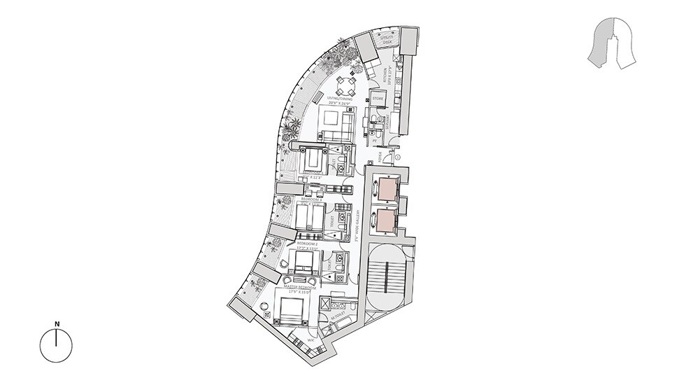 Floor plan of 4 BHK 2619 Sq. Ft. Apartment in Lodha World One, Mumbai