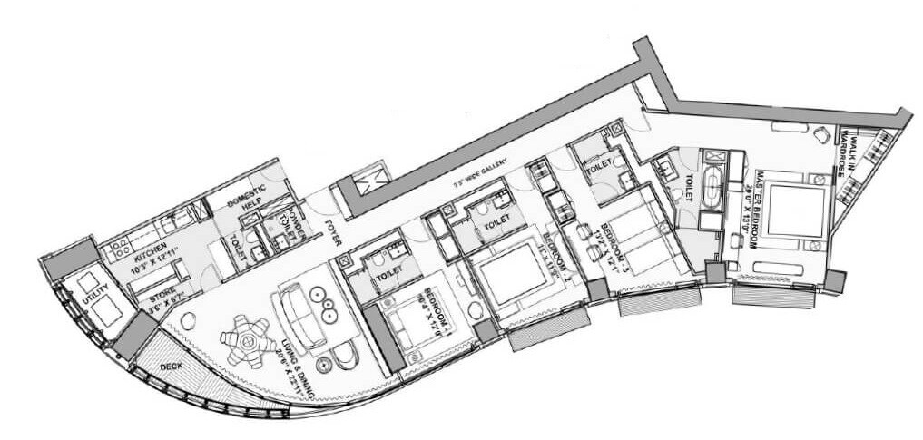 Floor plan of 4 BHK 2056 Sq. Ft. Apartment in Lodha World View, Mumbai