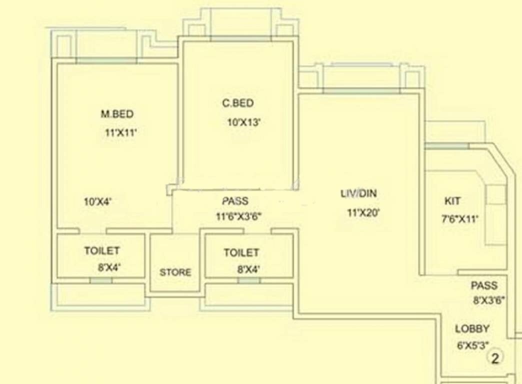 Floor plan of 2 BHK 900 Sq. Ft. Apartment in Lok Everest, Mumbai