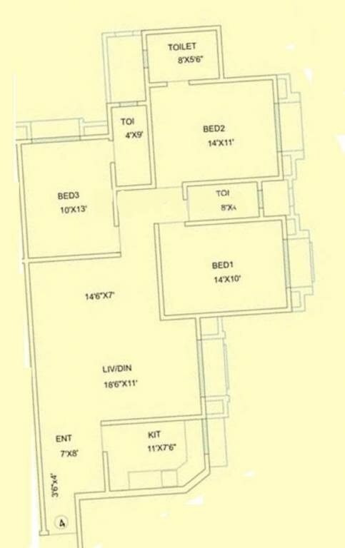Floor plan of 3 BHK 1620 Sq. Ft. Apartment in Lok Everest, Mumbai
