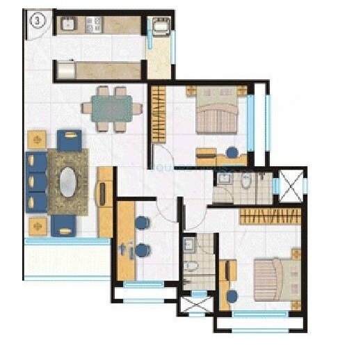 Floor plan of 2 BHK 1090 Sq. Ft. Apartment in Lokhandwala Fountain Heights, Mumbai