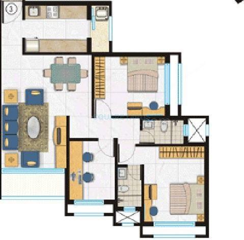 Floor plan of 2 BHK 1255 Sq. Ft. Apartment in Lokhandwala Infrastructure Fountain Heights, Mumbai