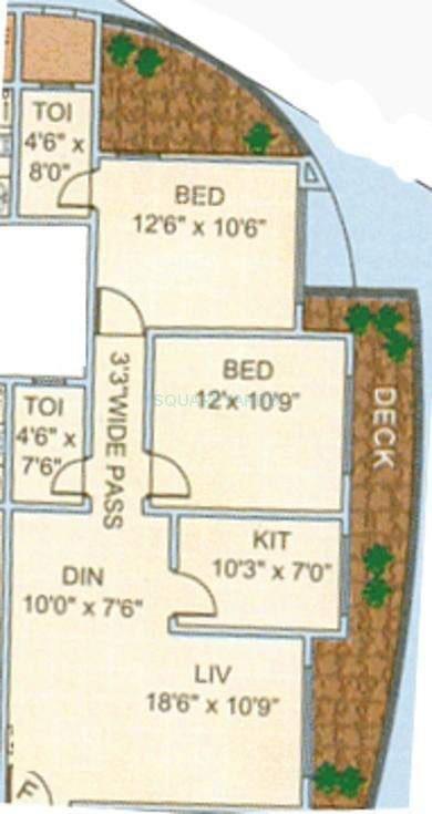 Floor plan of 2 BHK 1210 Sq. Ft. Apartment in Lokhandwala Infrastructure Harmony, Mumbai