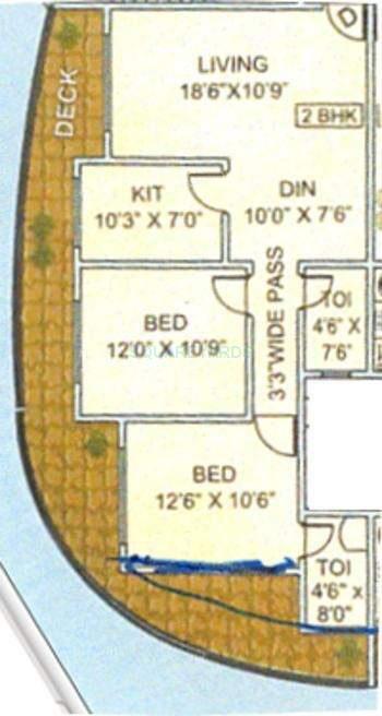 Floor plan of 2 BHK 1300 Sq. Ft. Apartment in Lokhandwala Infrastructure Harmony, Mumbai