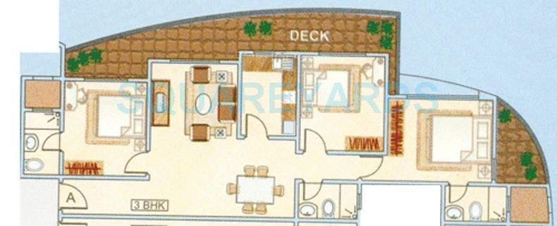 Floor plan of 3 BHK 1520 Sq. Ft. Apartment in Lokhandwala Infrastructure Harmony, Mumbai