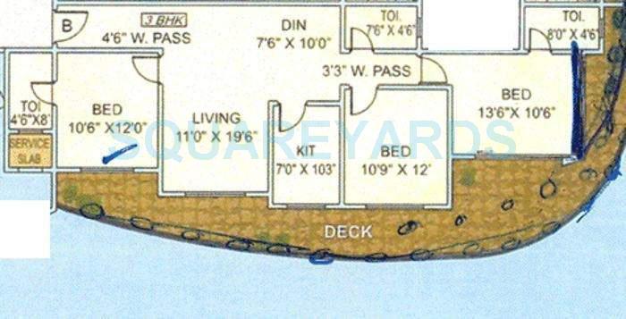 Floor plan of 3 BHK 1700 Sq. Ft. Apartment in Lokhandwala Infrastructure Harmony, Mumbai