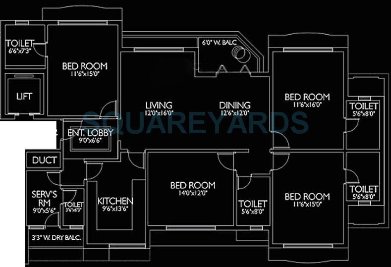Floor plan of 4 BHK 2275 Sq. Ft. Apartment in Lokhandwala Infrastructure Imperial Heights, Mumbai