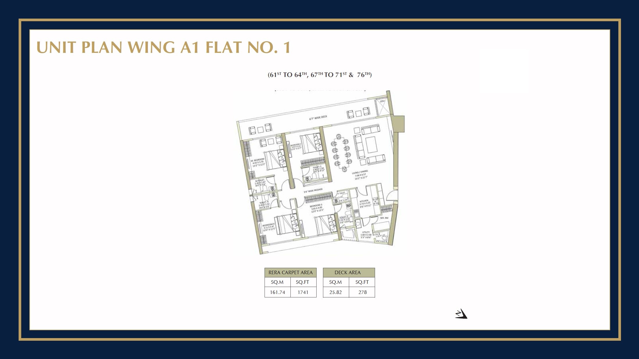 Floor plan of 4 BHK 2019 Sq. Ft. Apartment in Lokhandwala Infrastructure Minerva, Mumbai