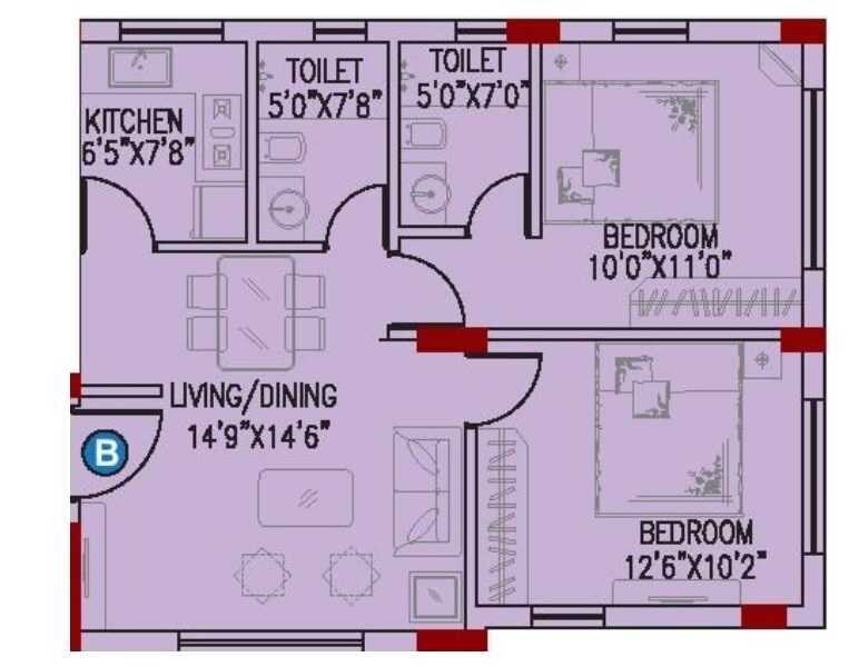 Floor plan of 2 BHK 1090 Sq. Ft. Apartment in Lokhandwala Infrastructure Octacrest, Mumbai