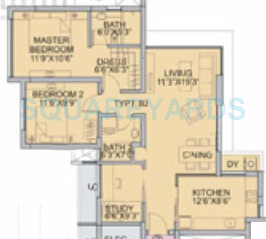 Floor plan of 2 BHK 1250 Sq. Ft. Apartment in Lokhandwala Infrastructure Sapphire Heights, Mumbai