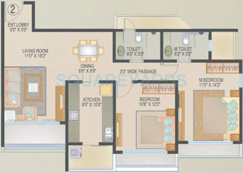 Floor plan of 2 BHK 1120 Sq. Ft. Apartment in Lokhandwala Infrastructure Spring Grove, Mumbai