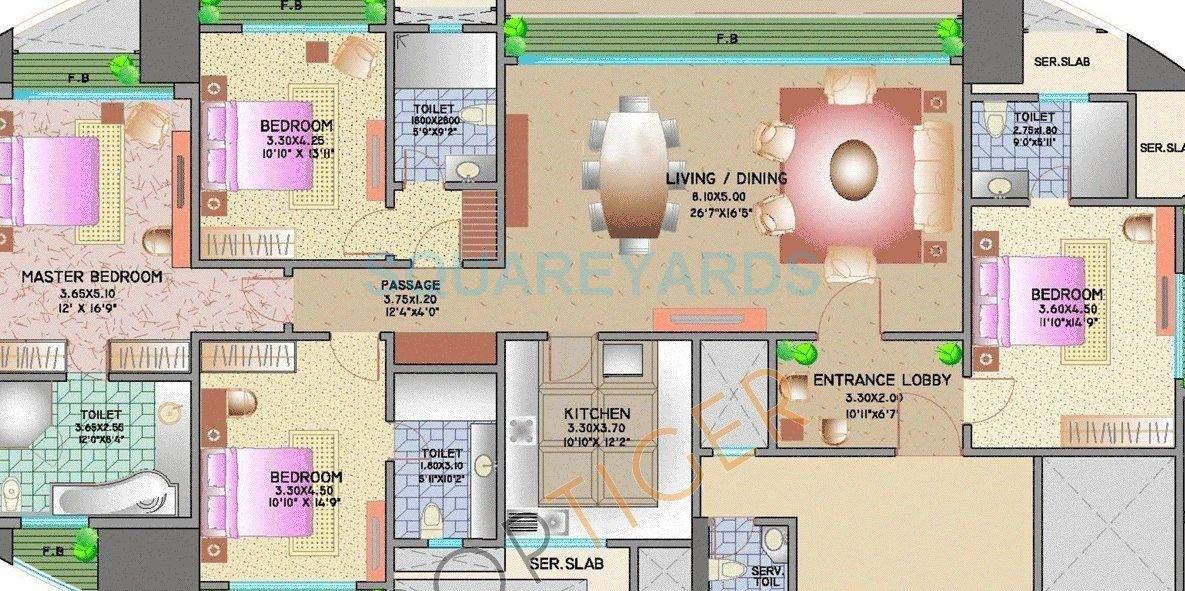 Floor plan of 4 BHK 3600 Sq. Ft. Apartment in Lokhandwala Infrastructure Victoria, Mumbai