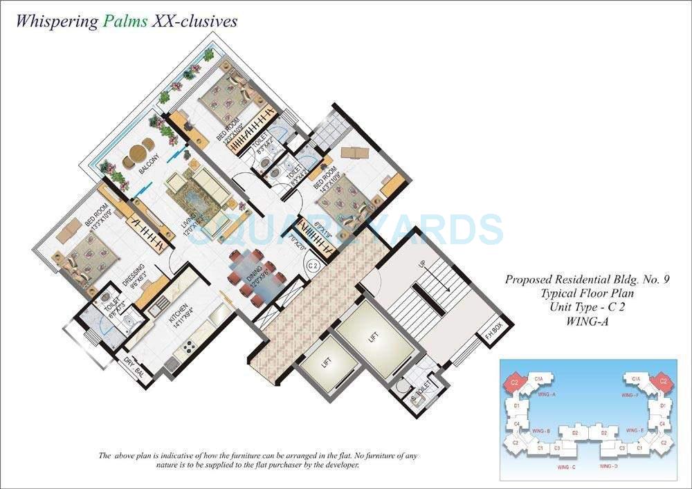Floor plan of 3 BHK 1830 Sq. Ft. Apartment in Lokhandwala Infrastructure Whispering Palms XXclus, Mumbai