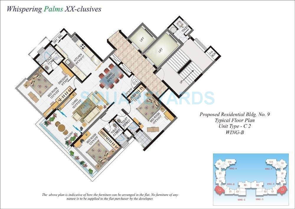 Floor plan of 3 BHK 1935 Sq. Ft. Apartment in Lokhandwala Infrastructure Whispering Palms XXclus, Mumbai