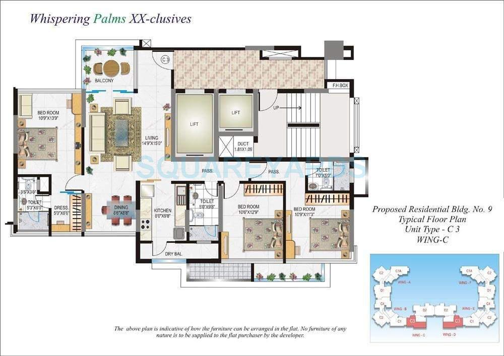 Floor plan of 3 BHK 2360 Sq. Ft. Apartment in Lokhandwala Infrastructure Whispering Palms XXclus, Mumbai