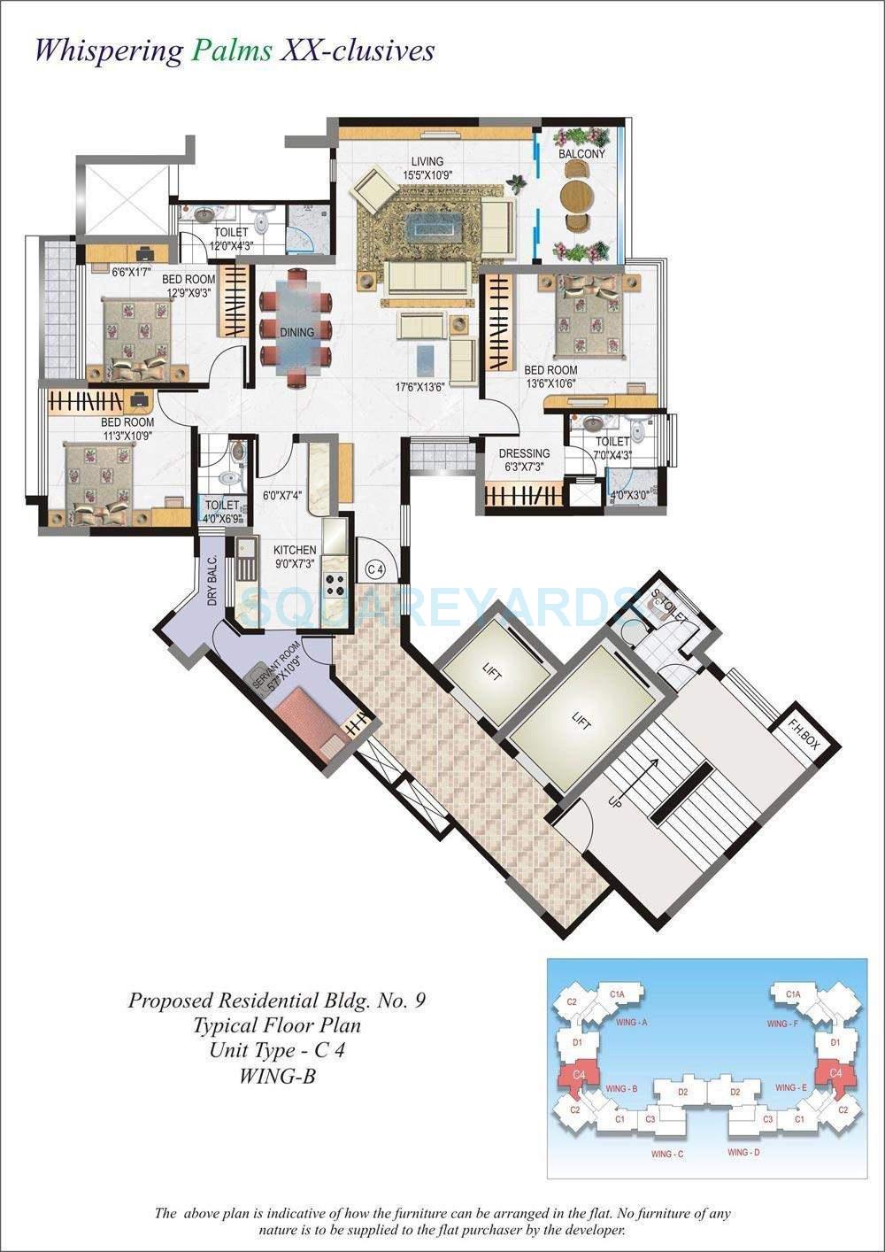 Floor plan of 3 BHK 2450 Sq. Ft. Apartment in Lokhandwala Infrastructure Whispering Palms XXclus, Mumbai