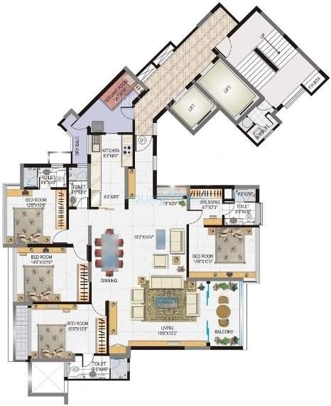 Floor plan of 4 BHK 3470 Sq. Ft. Apartment in Lokhandwala Infrastructure Whispering Palms XXclus, Mumbai