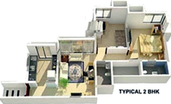 Floor plan of 2 BHK 950 Sq. Ft. Apartment in Lords Nahur, Mumbai