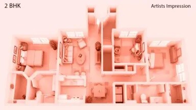 Floor plan of 2 BHK 573 Sq. Ft. Apartment in Lotus Belleza, Mumbai
