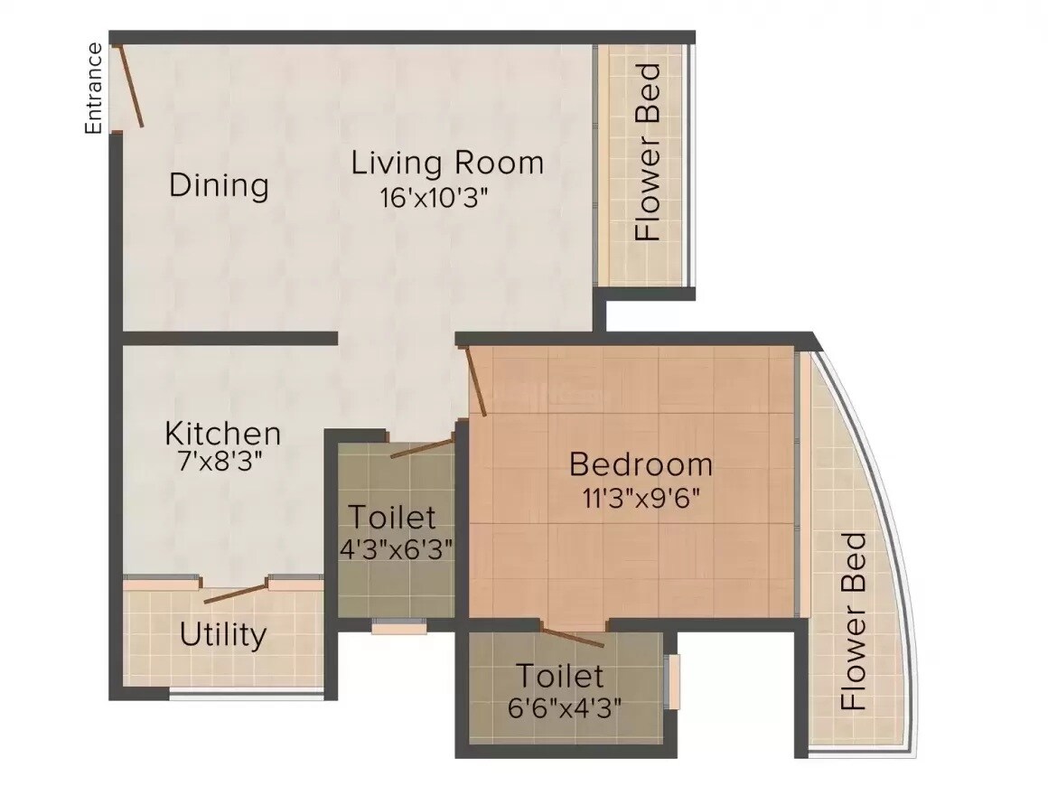 1 BHK 890 Sq. Ft. Apartment