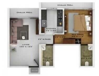 Floor plan of 1 BHK 708 Sq. Ft. Apartment in Lotus My World, Mumbai