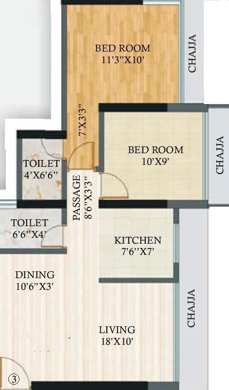 Floor plan of 2 BHK 622 Sq. Ft. Apartment in Lotus Residency Goregaon West, Mumbai