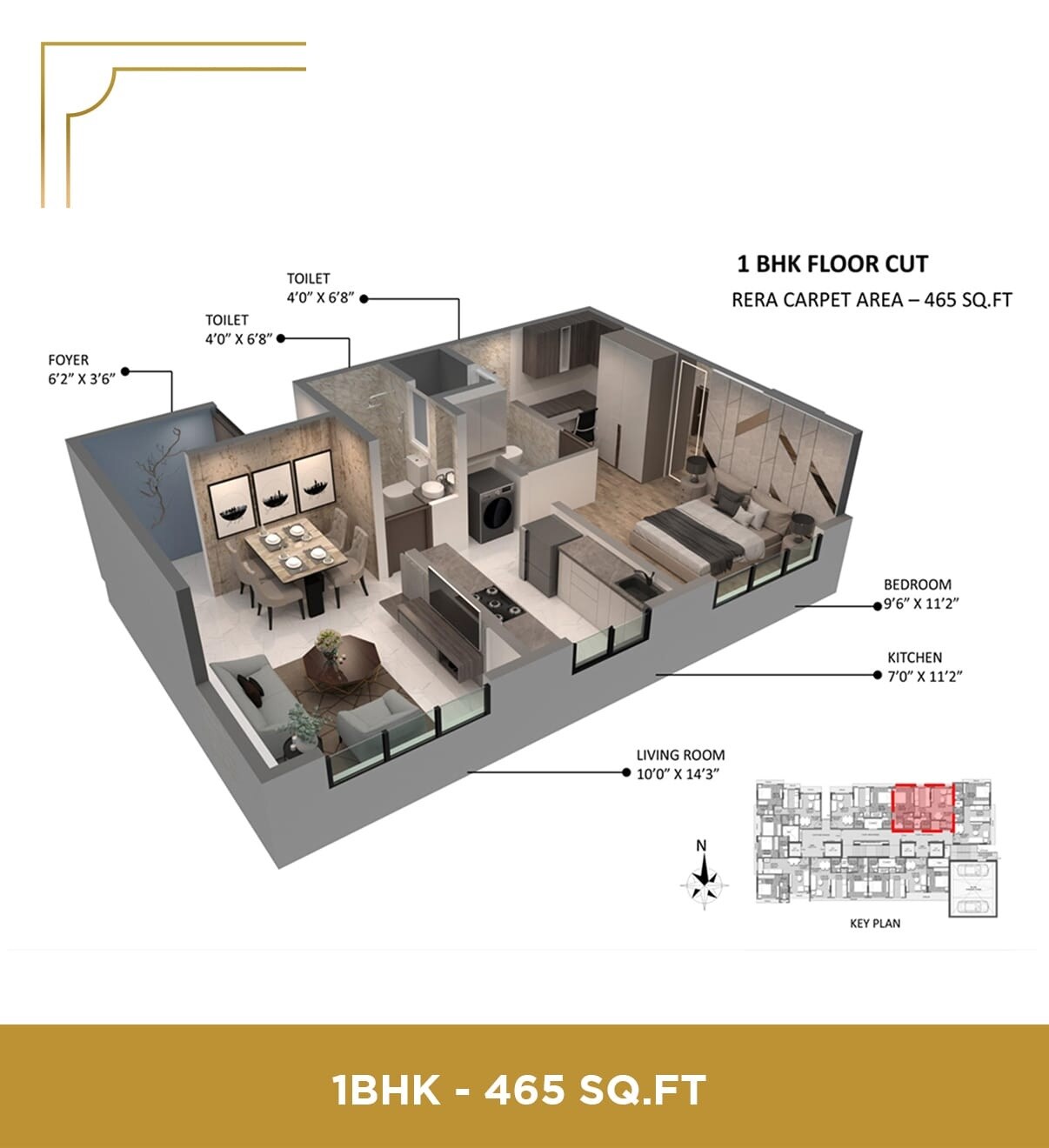 Floor plan of 1 BHK 465 Sq. Ft. Apartment in Lotus Signature, Mumbai