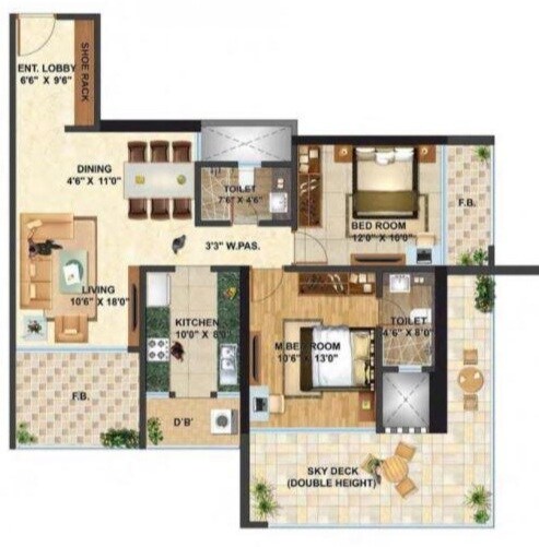 2 BHK 809 Sq. Ft. Apartment