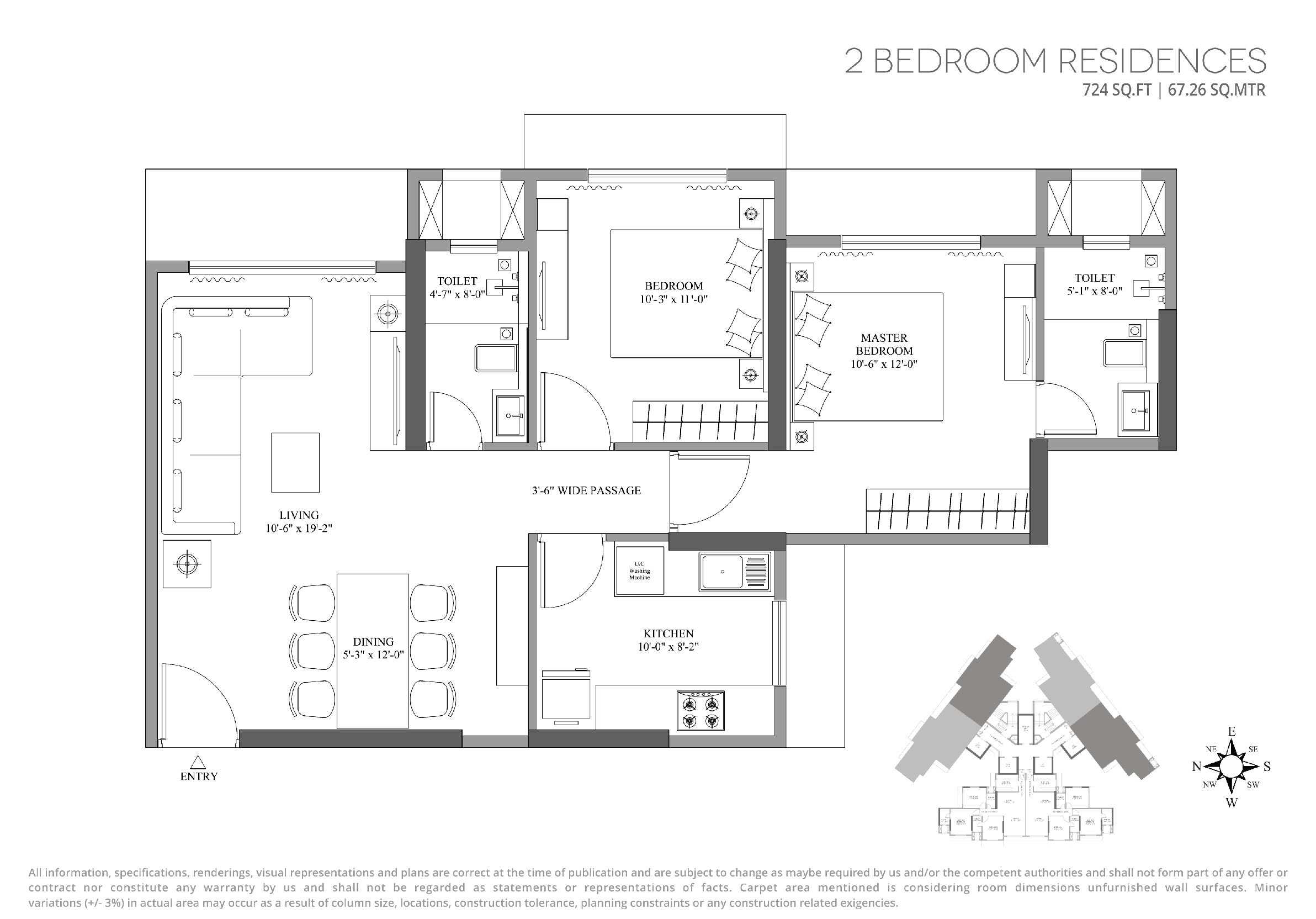 Floor plan of 2 BHK 724 Sq. Ft. Apartment in Lotus Unity, Mumbai