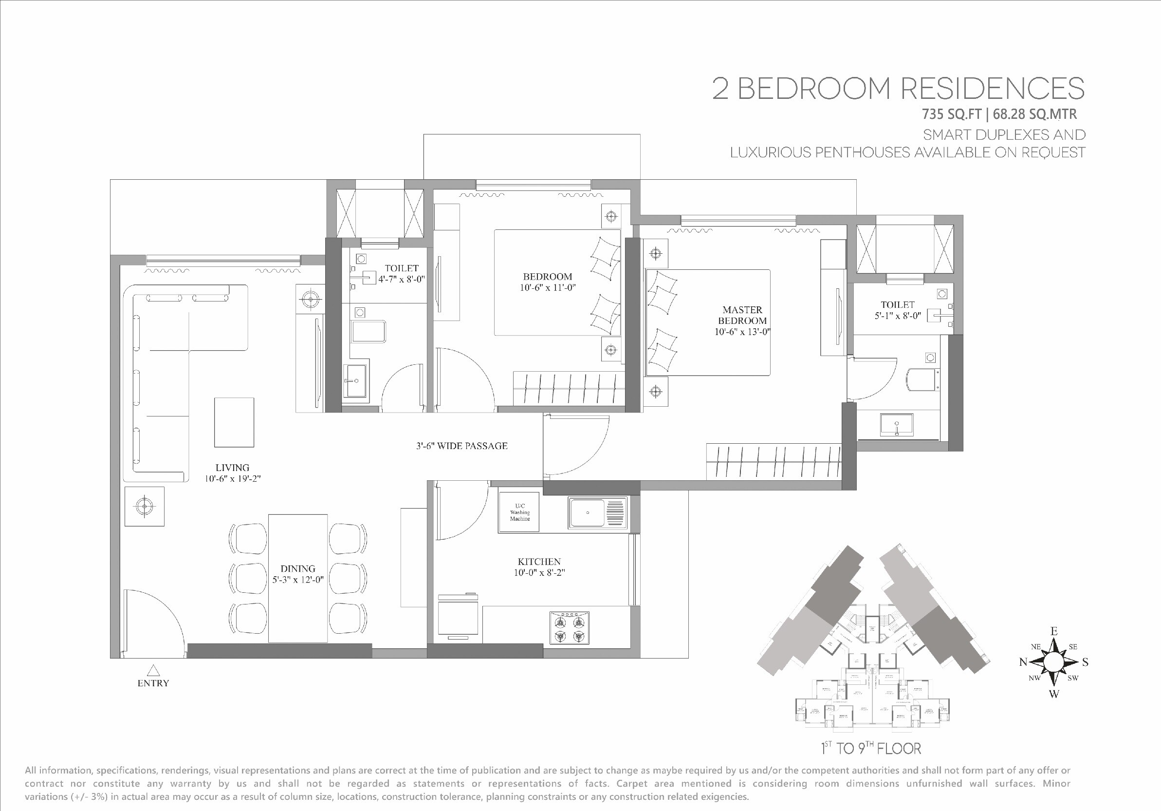 Floor plan of 2 BHK 735 Sq. Ft. Apartment in Lotus Unity, Mumbai