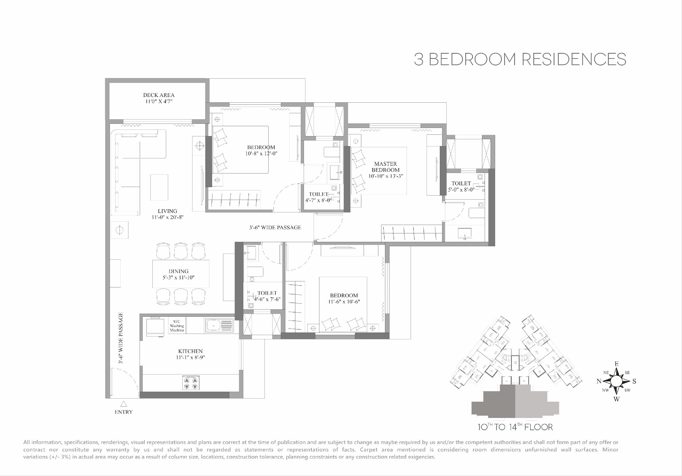 Floor plan of 3 BHK 905 Sq. Ft. Apartment in Lotus Unity, Mumbai