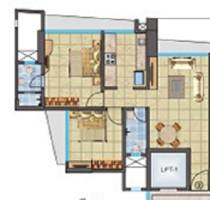 Floor plan of 2 BHK 645 Sq. Ft. Apartment in Lucent Fressia Ranibello, Mumbai